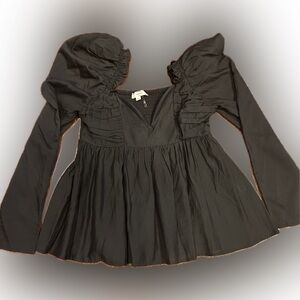 Entro Whimsigoth stylish Black Ruched long Sleeve lightweight chic blouse V neck